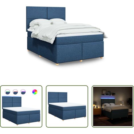 Matelas à ressorts ensachés - Sommier à lattes de lit avec matelas Bleu 140x190 cm Tissu (1/5)