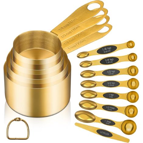 Set de 12 Tasses et Cuillers à Mesurer, 4 Tasses à Mesurer Métriques, 8 Cuillères à Mesurer Magnétiques à Double Face avec Levier, Gadgets de Cuisine en Acier Inoxydable pour La Cuisson (1/5)