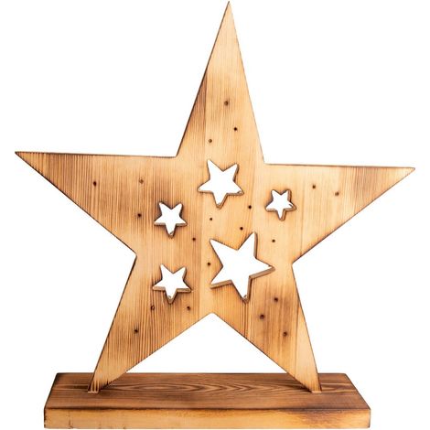 Étoile de Noël Lumineuse LED en Bois Naturel Décoration Extérieure et Intérieure 49 cm - PANGIVO (1/5)