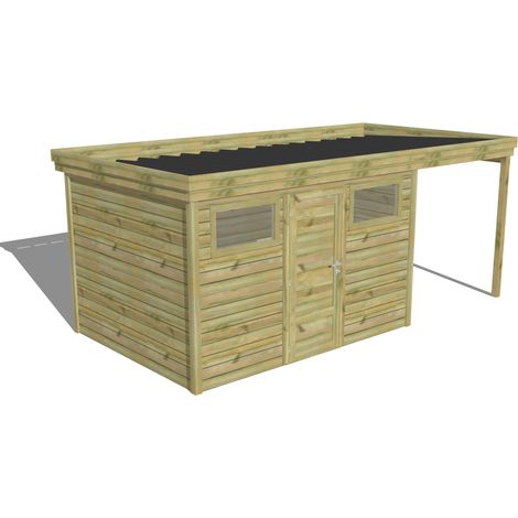 ABRI DE JARDIN bois Pin autoclave 27mm - 5,44x2,64m / 14,4m2 - Bac acier - Abri Français (1/5)