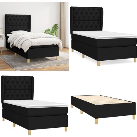 Cama box spring con colchón tela negro 80x200 cm - Cama box spring - Colchón de muelles ensacados