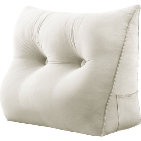 VERCART Großes Bettruhe Keilkissen, Lang Lesekissen, Dekoratives Kopfteilkissen, Dreieckiges Rückenkissen, Loungekissen für Tagesbett oder Couch, Samt Weiß 80cm