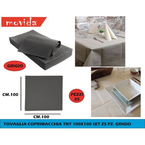 Set 25 Pezzi Tovaglia da Tavola Coprimacchia in TNT Grigio 100 x 100 cm