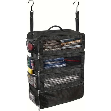 Sac de rangement suspendu à 4 compartiments de grande capacité, organiseur de bagages de voyage, étagère de voyage suspendue et portable, cubes de rangement pliables à suspendre, conçu pour être utili (1/5)