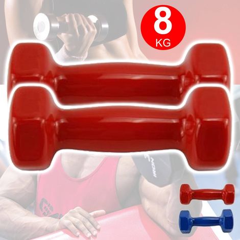 TRADE SHOP - Coppia Di Manubri In Vinile Da 8kg Ognuno Manubri Pesi Palestra Bodybuilding -