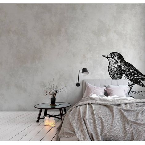 Papier peint panoramique à motif oiseau | Tapisserie panoramique idéale pour couloir | Papier peint panoramique noir, gris et beige - 270 x 500 cm (5 pièces) (1/5)