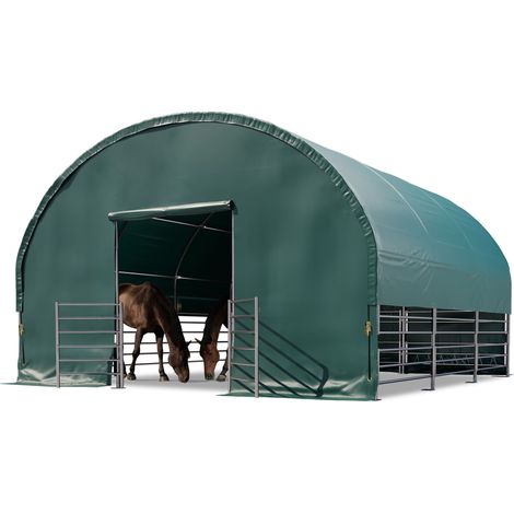 TOOLPORT Box Cavalli 6x6 m telo in PVC 2300 Newton tenda da pascolo - fissaggio per cemento - verde