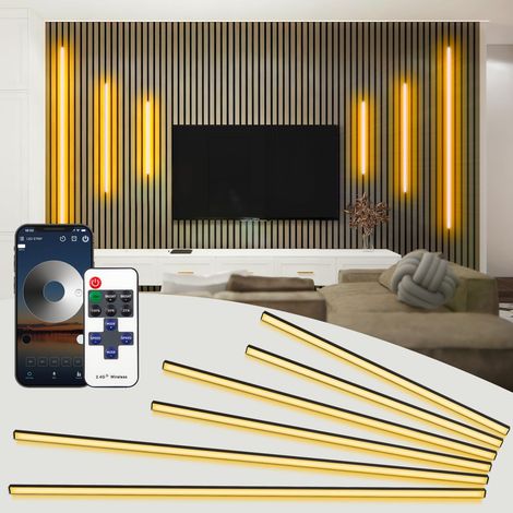 6 LED pour Panneau Acoustique Bois, Bluetooth Intelligent Noir Encastré Acoustic Panels Strip, 2700K Blanc Chaud Ruban LED pour Panneau Mural Bois, Muraux et Armoires (40cm2+60cm2+90cm2) (1/5)