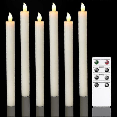 Bougies LED blanc chaud, lot de 6 avec télécommande et minuterie, cire réelle scintillante pour Noël, mariage, déco intérieure, ivoire (1/4)