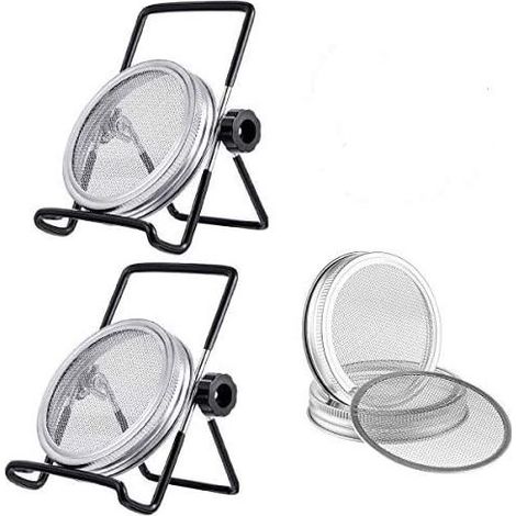 Kit de 6Pcs Couvercles Germination avec 4Pcs Couvercle à Germer Écran en Acier Inoxydable et 2Pcs Supports de Germination pour Graines à Germoir (Noir) (1/5)