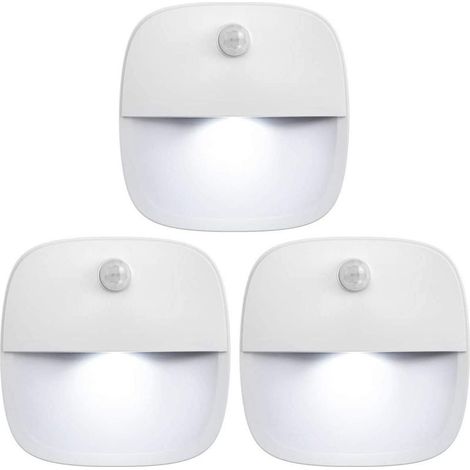 Luminaire LED à Détecteur de Mouvement, Lampe Escalier sans Fil à Piles, Éclairage Autocollant pour Placard, Couloir, Salle de Bain, Économe en Énergie (Blanc - Lot de 3) (1/5)