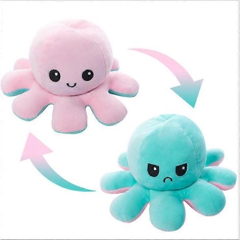 Pieuvre géante réversible (20 cm, 30 cm, 40 cm) - Peluche pieuvre réversible joyeuse et triste - Cadeau FQ (1/5)