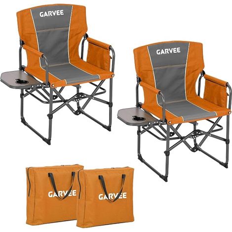 Lot 2 Chaises Directeur Pliables Alu Fer Orange/Gris (1/4)