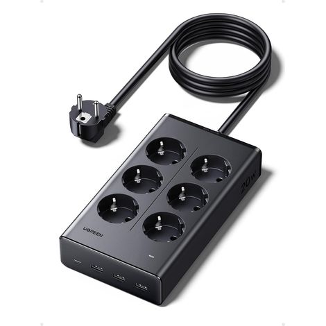 10 en 1 Multiprise avec Interrupteur 3680W 6 Prises AC 4 USB Noir USB C PD 20W, 1.3M Rallonge Bloc Electrique Contre Surtension, Bureau Maison, Compatible avec 17 16 Galaxy S26 (1/5)