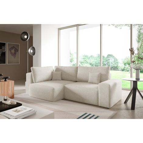 Ecksofa Schlafsofa Sofa ARONA in Stoff Centaur Creme Ottomane Links