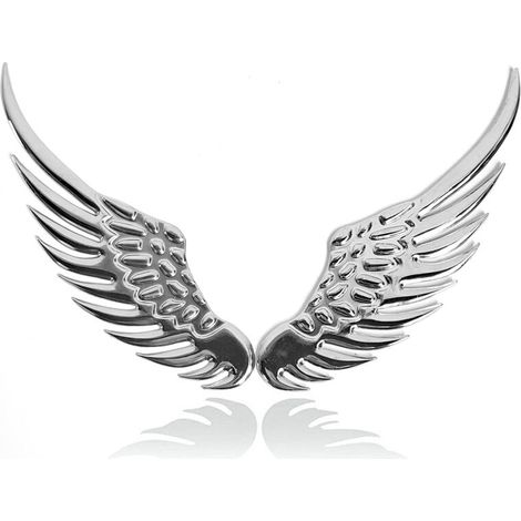 Stickers 3D Ailes Métalliques Autocollant Métal Auto Accessoires pour Voiture (1 Paire) (Argent (1/5)
