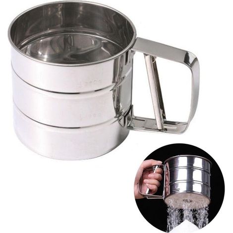 Tamis à farine en acier inoxydable pour cuisson avec échelle de mesure pour farine, sucre glace (1/5)