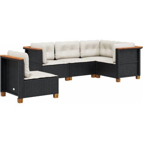 vidaXL Set Divani da Giardino 5 pz con Cuscini in Polyrattan Nero (1/5)