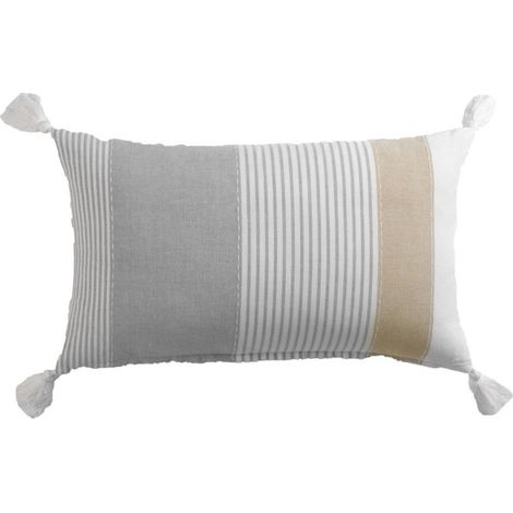 Coussin Déco à Pompons "Iliade" 30x50cm Gris (1/4)