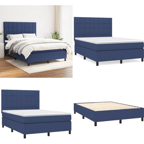 Cama box spring con colchón tela azul 140x190 cm - Colchón de muelles - Cama de muelles ensacados