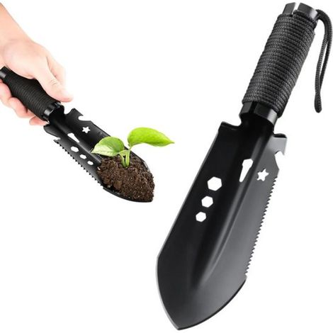 Zaino da campeggio multifunzionale compatto in acciaio inossidabile con paletta e cazzuola da giardino (nero) (1/4)