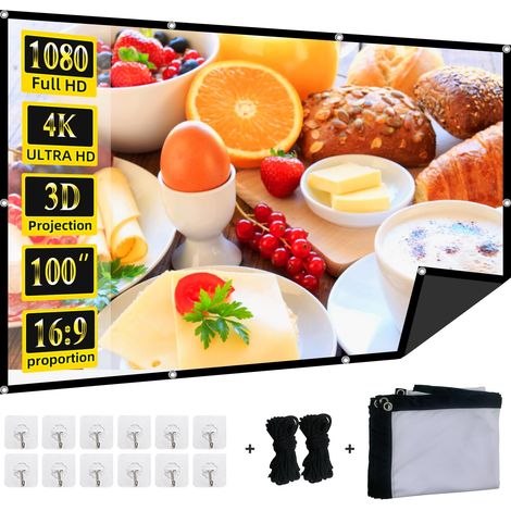 Écran de projection pliable de 254 cm, 4K 16:9, anti-plis, portable, lavable, absorbe la lumière, pour cinéma maison, jardin, intérieur et extérieur camping (1/5)