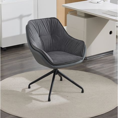 Sedia girevole da ufficio in similpelle grigia con base in metallo a 4 gambe e ritorno automatico,67,5x66x80 cm (1/5)