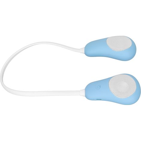 Enceinte Bluetooth tour de cou stéréo mains libres avec réduction de bruit, portable, idéale pour la maison, le sport en extérieur et les voyages (bleue). (1/4)