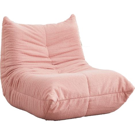Fauteuil de sol rose en tissu bouclette, dossier incurvé, assise moelleuse en mousse haute densité pour salon, chambre, bureau ou salle de jeu, sans montage, CHICFURN (1/5)