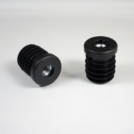 Embout polyamide rond pour tube 25 mm – Épaisseur 1,5 à 1,0 mm – Insert métallique fileté M8 pour pieds réglables – Résistance mécanique optimale – Ajile