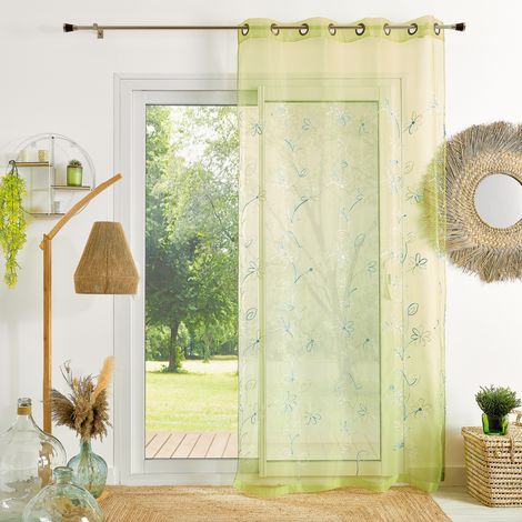 Voilage Organza Brodé fil satiné Vert clair 140x240 cm (1/2)