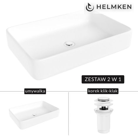 Vasque à poser Helmken 84261000 (61,5 x 41 cm) blanche + bonde clic-clac blanche (1/5)
