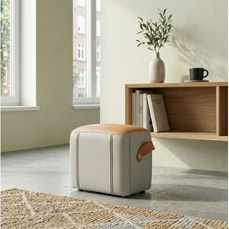 Pouf ottoman 31,5x24x29 cm gris et orange avec poignée, revêtement en similicuir PU, MEUBLIV (1/5)
