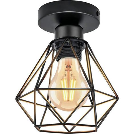 1 Plafonnier industriel, Métal noir, Cage rétro E27, Intérieur résidentiel (1/5)