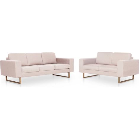 vidaXL Conjunto de sofás 2 piezas tela color crema (1/2)