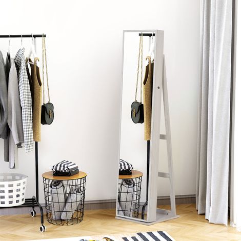 Armoire à Bijoux avec Miroir sur Pied Multi-rangements éclairage LED dimensions 38L x 38l x H157 cm Blanc
