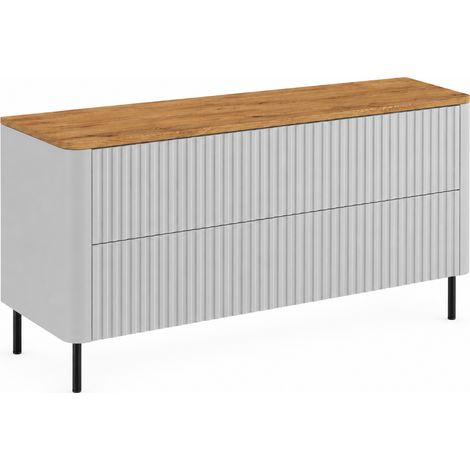 Meuble sous vasque 120 cm, blanc, plan chêne craft, pieds noirs (1/5)