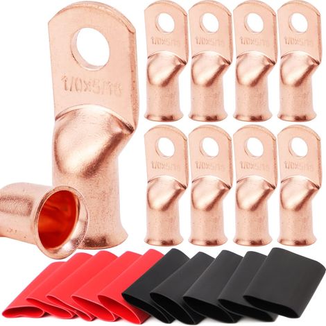 Lot de 10 cosses de batterie 1/0 AWG - 7,9 mm - Cosses de câble de batterie robustes - Bornes tubulaires - Cosses à sertir AWG - Connecteurs de borne de batterie avec gaine thermorétractable 3:1 (1/5)