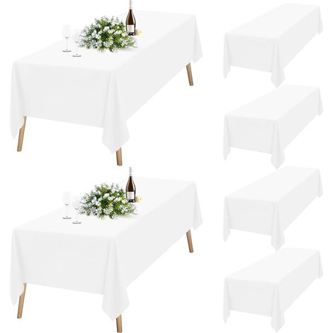 Lot de 6 Nappe Rectangulaire, Polyester 153x260cm, Lavable Machine, Bordure Pliée, Pour Mariage Fête Restaurant