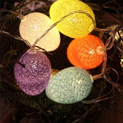 Guirlande lumineuse LED en fil de coton en forme d'œufs de Pâques, décoration de fête (A3), multicolore, à piles, 4,8 m, 30 lumières (1/5)
