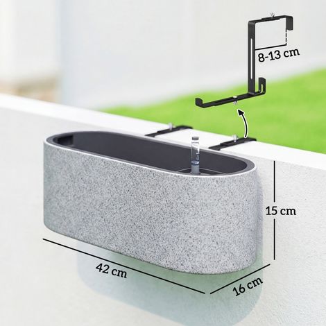 Lot 2 jardinières suspendues gris clair 42x16x15cm, trou drainage crochet (1/5)