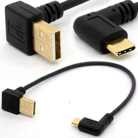 Vergoldetes, abgewinkeltes USB 2.0-auf-Typ-C-Kabel (rechts/links) mit 90°-Winkel. USB-C-Verlängerungskabel für Datenübertragung und Synchronisierung (90° Typ-C auf USB 2.0 UP).