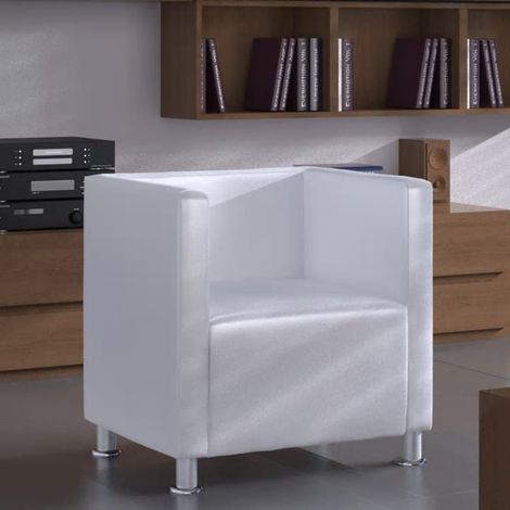 Vidaxl – Fauteuil club cube blanc simili cuir – Rembourrage confortable – Pieds en métal – Pour intérieur moderne
