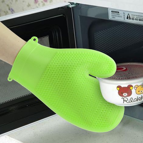 Gant de cuisine en silicone haute température, antidérapant, anti-brûlure, vert herbe, pour maison et cuisine (1/5)