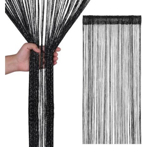 Rideau de porte à pompons, rideau de séparation de porte et de fenêtre, adapté à la décoration de la maison (100 x 200 cm), noir (1/4)