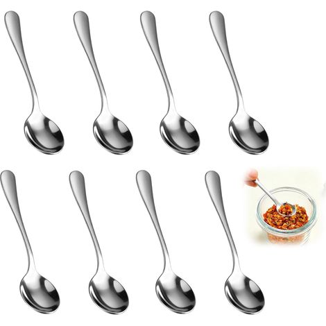 8 pièces Petites Cuillères en Acier Inoxydable, Cuillère à Café et Dessert Mini Taille 7,5CM, pour Sel, Sucre, Épices, Petits cuillères Amusantes (Argenté) (1/5)