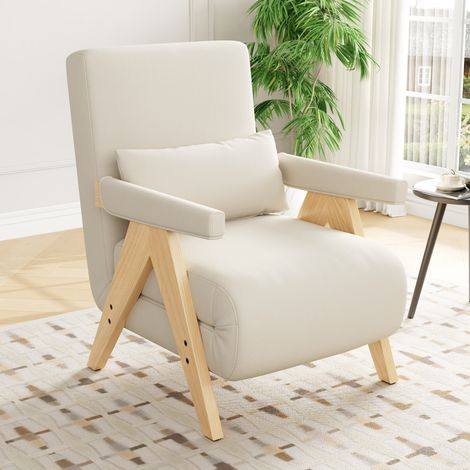 Sillón convertible 3 en 1 con función cama, respaldo reclinable en 6 posiciones, beige DESVIAE (1/5)