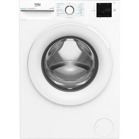 Beko – Lave-linge hublot 9 kg – Vitesse d'essorage 1400 trs/min – Classe A – Technologie SteamCure – Design blanc épuré
