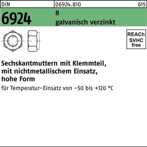 Ecrou hexagonal DIN 6924 Pièce de serrage M24 8 galv. 25 pièces