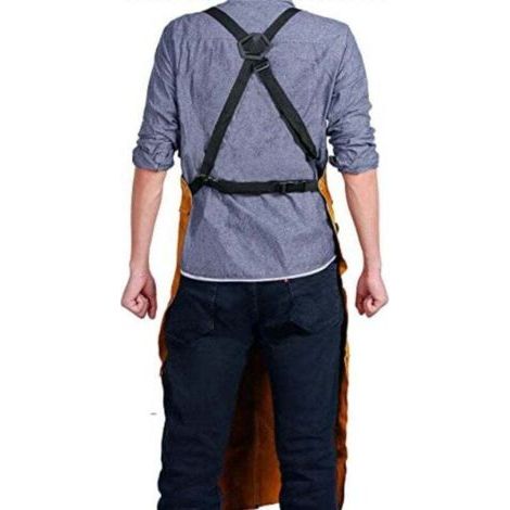 Tablier de Soudeur avec 6 Poches, Tablier de Travail en Cuir Anti-Chaleur Ignifuge, Tablier de Menuisier pour Homme Réglable de M à XXXL, Parfait pour Forgeron, Mecanicien, Atelier